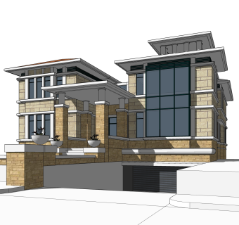 简欧独栋别墅草图大师模型，sketchup别墅su模型下载