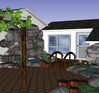 中式屋顶庭院su模型下载、屋顶庭院设计草图大师模型下载