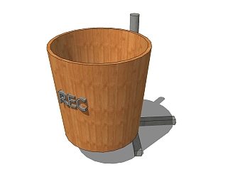 现代简约木制垃圾桶SU模型下载，垃圾桶草图大师模型