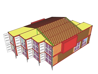 现代集装箱改造房su模型，改造房草图大师模型下载