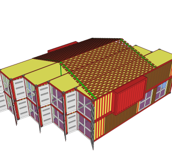 现代集装箱改造房su模型，改造房草图大师模型下载