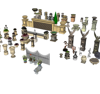 欧式花钵草图大师模型下载、欧式花钵su模型下载