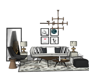 现代休闲沙发组合su模型，沙发sketchup模型下载