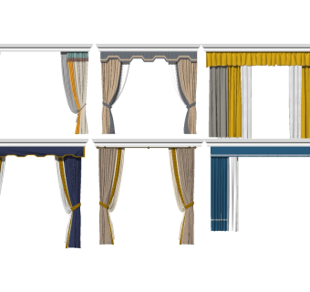 现代布艺窗帘组合草图大师模型，布艺窗帘组合sketchup模型下载