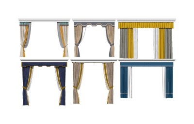 现代布艺窗帘组合草图大师模型，布艺窗帘组合sketchup模型下载