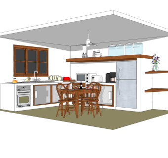 中式厨房草图大师模型，厨房SU模型下载