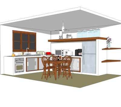 中式厨房草图大师模型，厨房SU模型下载