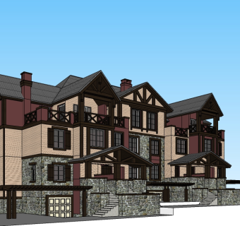 欧式连排别墅su模型免费下载，sketchup别墅草图大师模型