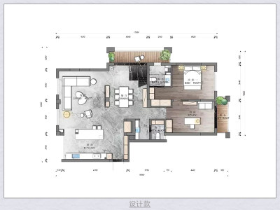 外国风室内户型彩平图设计