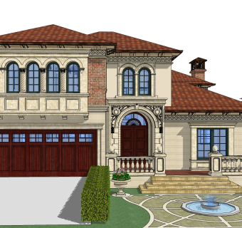 欧式新古典别墅外观草图大师模型，新古典别墅外观sketchup模型免费下载