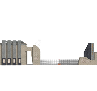 新中式学校门头草图大师模型，学校门头sketchup模型免费下载