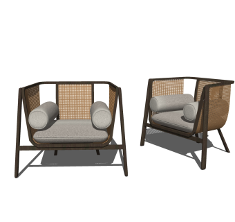 新中式竹编单人沙发草图大师模型，单人沙发sketchup模型下载