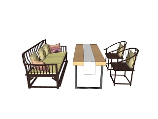 <em>新中式</em>休闲桌椅su模型，休闲桌椅sketchup模型下载