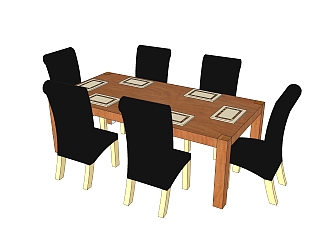 中式桌椅组合sketchup模型，桌椅组合草图大师模型下载