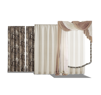 现代布艺窗帘草图大师模型，窗帘su模型下载