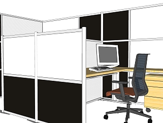 办公室隔断SKP模型，办公桌sketchup模型下载