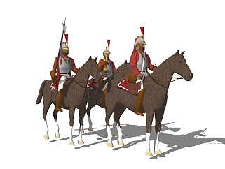 现代骑兵组合草图大师模型，游戏角色sketchup模型下载