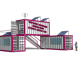 现代集装箱改造房sketchup模型，集装箱房屋草图大师模型下载