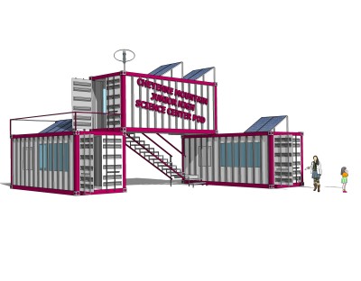 现代集装箱改造房sketchup模型，集装箱房屋草图大师模型下载
