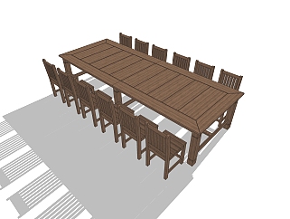 现代实木餐桌<em>椅</em>sketchup模型，餐桌餐椅<em>长</em>餐桌su模型...
