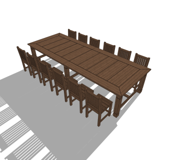 现代实木餐桌椅sketchup模型，餐桌餐椅长餐桌su模型下载