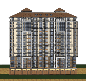 欧式公寓外观su模型下载，公寓草图大师模型