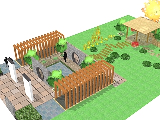 新中式公园景观草图大师模型，公园sketchup模型免费下载