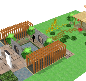 新中式公园景观草图大师模型，公园sketchup模型免费下载