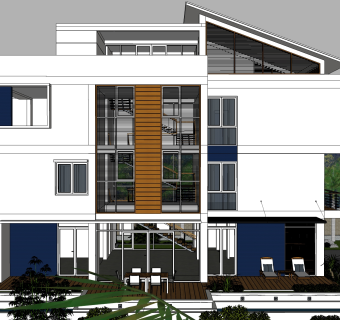 现代独栋别墅草图大师模型下载，独栋别墅sketchup模型