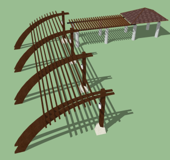 现代风格廊架草图大师模型，廊架sketchup模型下载