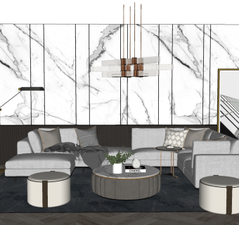 现代轻奢转角沙发组合草图大师模型，沙发skp模型下载