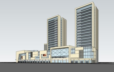 现代商业楼草图大师模型，商业楼sketchup模型下载