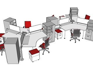 现代办公桌草图大师模型，办公桌sketchup模型下载