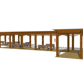 新中式实木廊架草图大师模型，实木廊架sketchup模型下载