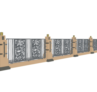 欧式景观墙围墙草图大师模型，景观墙围墙sketchup模型下载