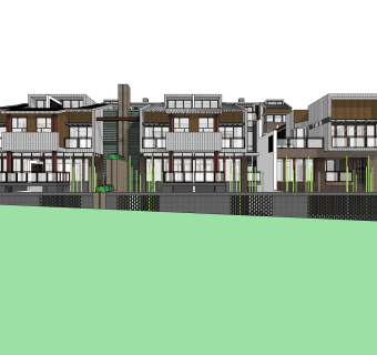 现代联排别墅su模型，别墅skb文件下载