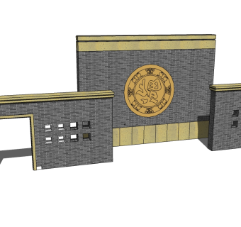 现代景观墙sketchup模型下载，景观墙草图大师模型