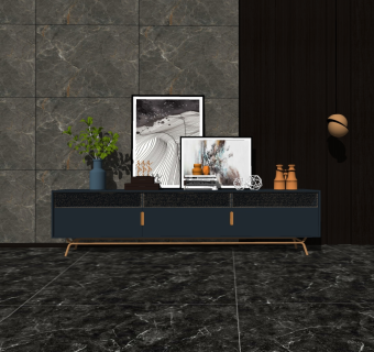 现代轻奢电视柜草图大师模型，电视柜su模型下载