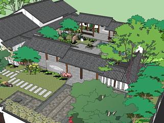 中式古建园林院落模型