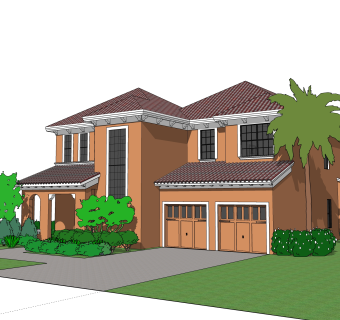 现代独栋别墅su模型下载，别墅草图大师模型分享