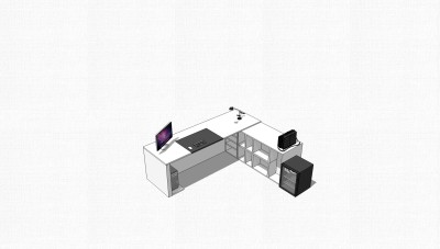 现代白色简约班台桌su模型，班台桌sketchup模型下载