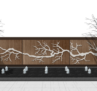 新中式景墙sketchup模型下载