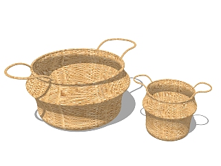自然风乡村编织篓sketchup模型，编织篓草图大师模型下载