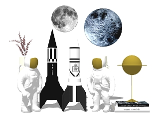 宇航员火箭星球摆件草图大师模型,现代摆件su模型下载