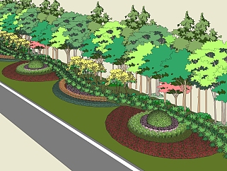 <em>道路</em>景观设计sketchup模型，室外景观植物skp文件下载