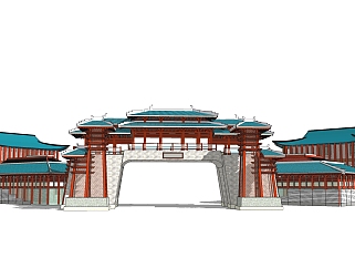 中式城门楼免费su模型下载、城门楼草图大师模型下载