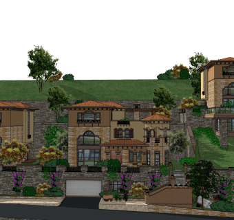 现代独栋别墅群草图大师模型下载，独栋别墅sketchup模型