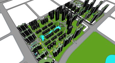 现代小区规划住宅su模型下载、小区规划住宅草图大师模型下载