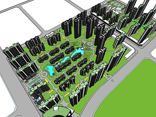 现代小区规划住宅su模型下载、小区规划住宅草图大师模型下载