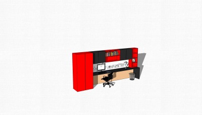 现代班台桌文件柜组合体su模型，班台桌文件柜组合体skp模型下载